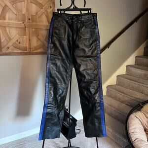 Soft Leather Pant. Men's Blue Striped Biker Leather Pant size 30x33